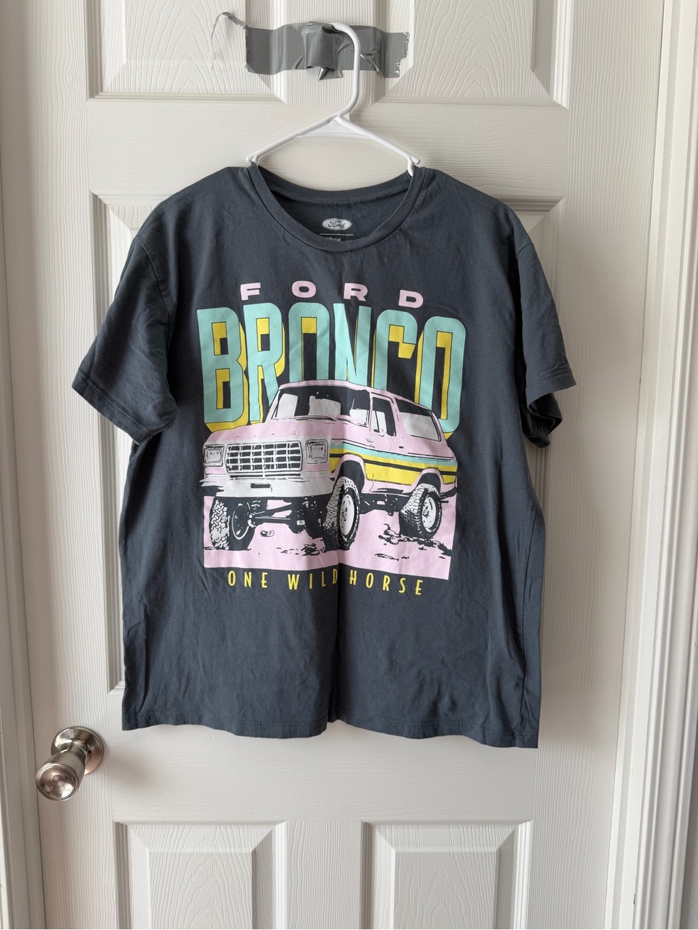 Ford Black Short Sleeve Tee with Pastel Mint, Pink & Yellow Graphic
